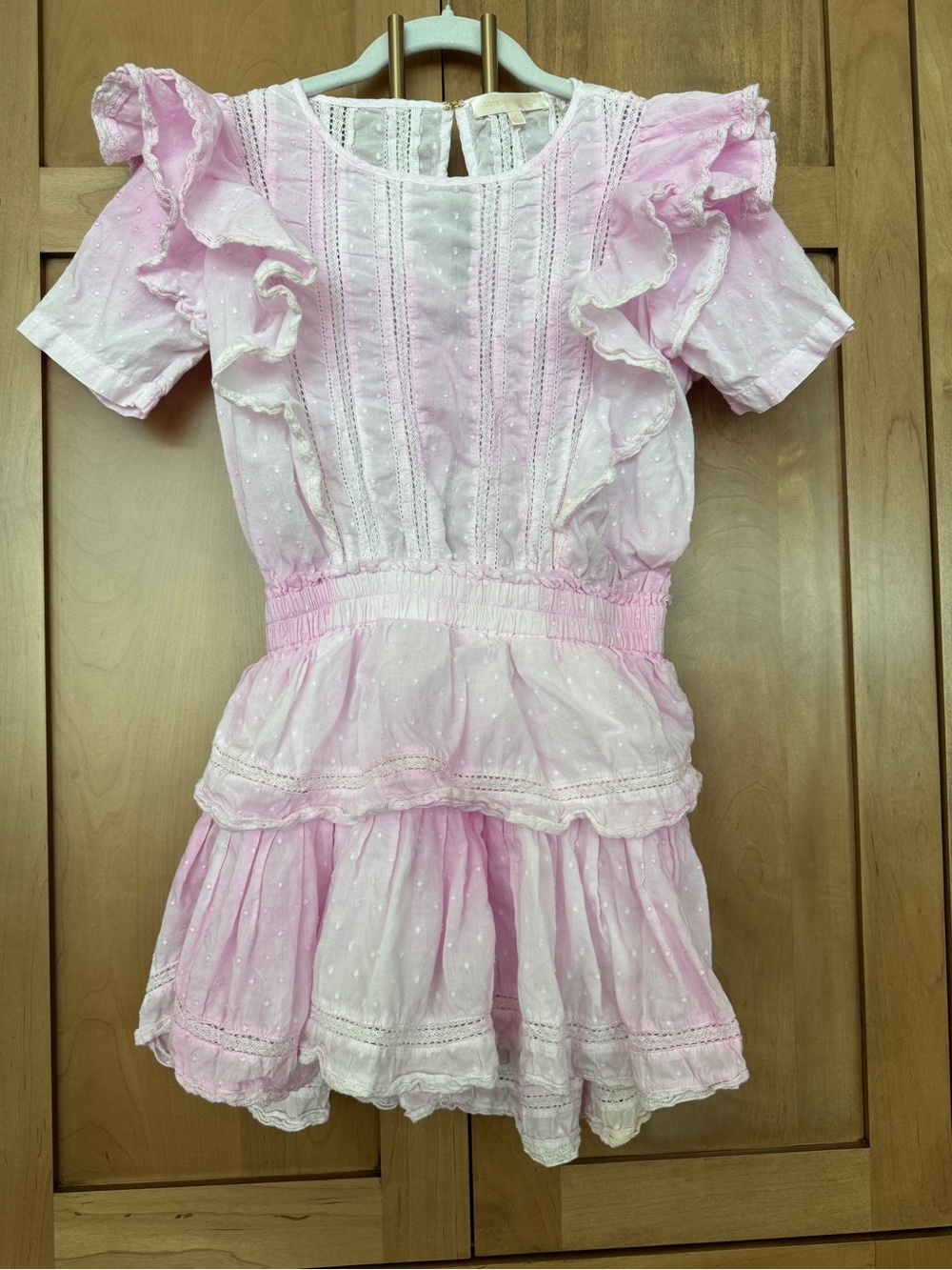 LoveShackFancy Light Pink tie die Ruffled Cotton Mini Dress